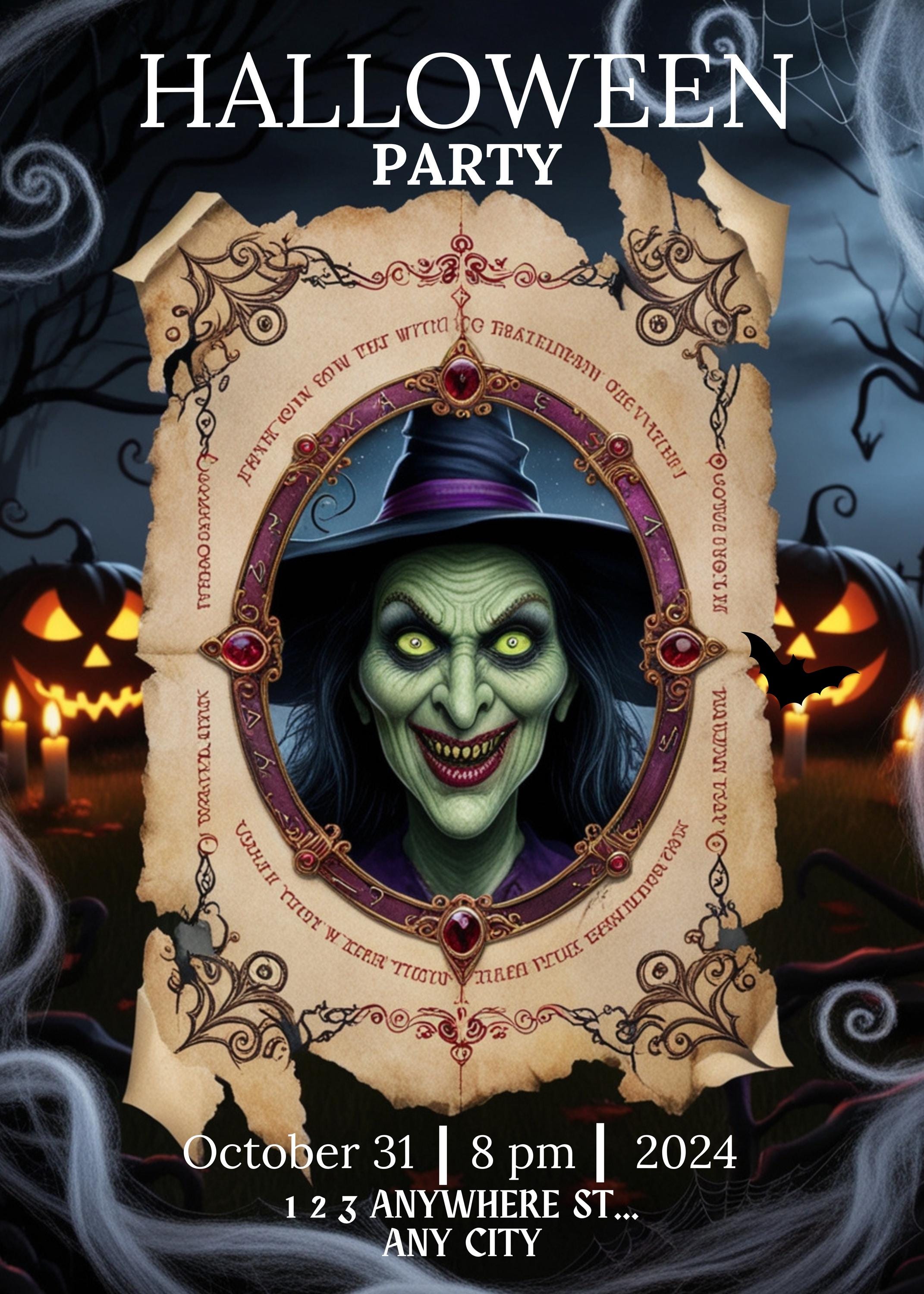 Witch Invite Halloween WITCH Invitation Printable Costumes Scary Invite | Digital ...
