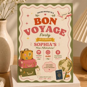 Bon Voyage Party Invitation Template, Editable Going Away Party Invite, Travel Theme Farewell Invitation, Canva Printable Goodbye Party