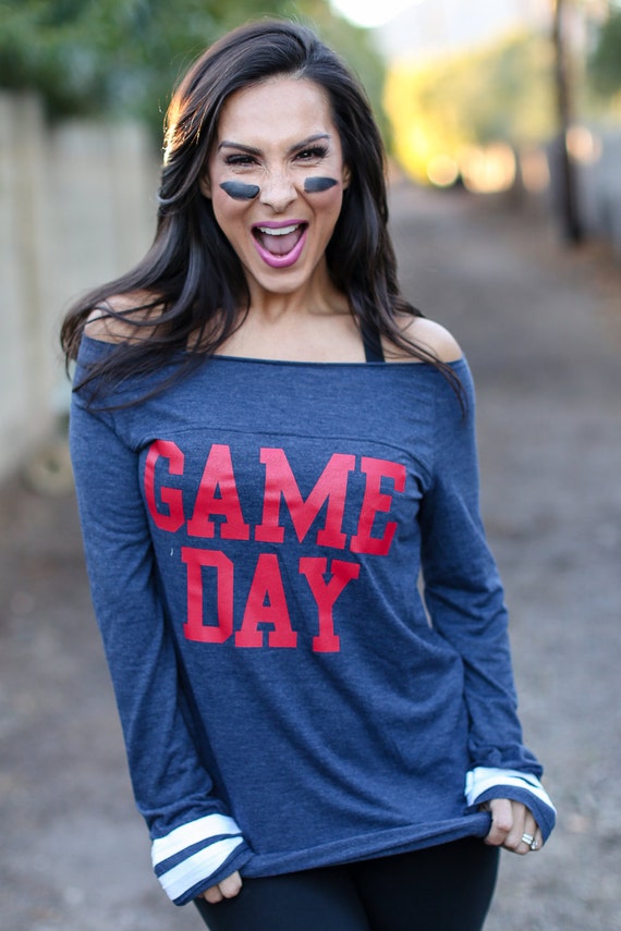 Game Day Shirt. Off the Shoulder Long Sleeved Long Heathered | Etsy