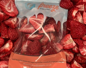 Gefriergetrocknete Erdbeeren aus Großbritannien – Gefriergetrocknete Früchte – vegan, vegetarisch und Halal | Knusprige, luftige und geschmackvolle Süßigkeiten | Tik Tok virale Süßigkeiten