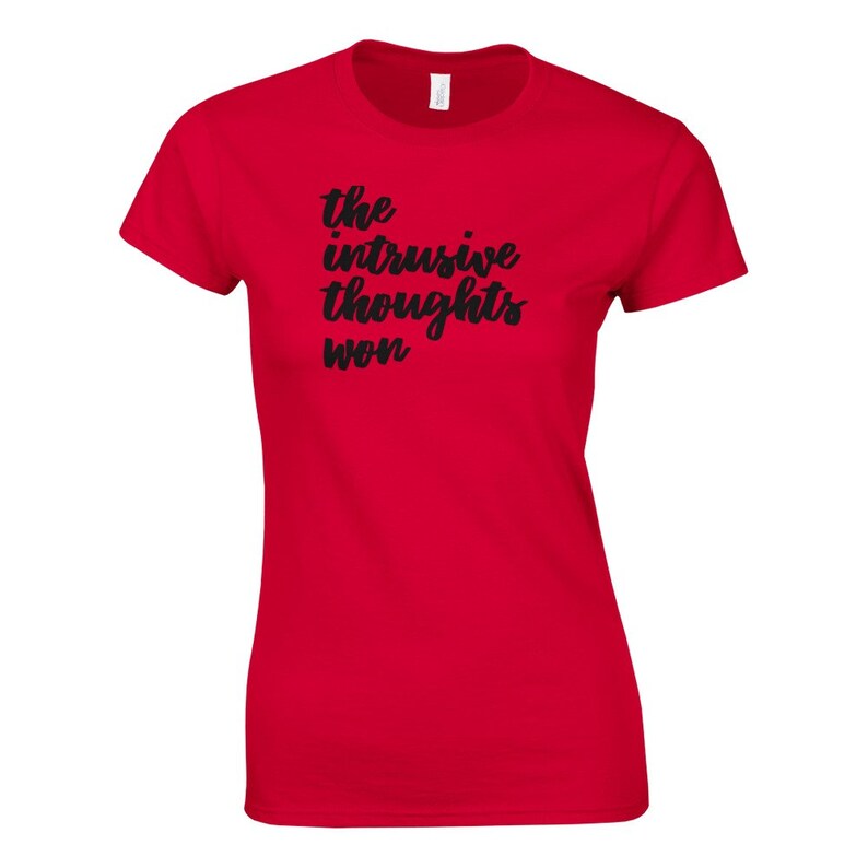Cursive Intrusive Thoughts Won Women's Shirt Funny Custom Design Mental ...