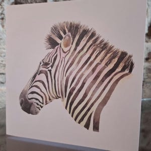 Zebrakaart, zebraverjaardagskaart, safarikaart, kaart Afrikaanse dieren, aquarel zebra, zebra schilderij, cadeau zebra minnaar, zebrakunstkaart