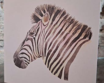Carte zèbre, carte d'anniversaire zèbre, carte safari, carte animal d'Afrique, zèbre aquarelle, peinture zèbre, cadeau pour amoureux des zèbres, carte d'art zèbre