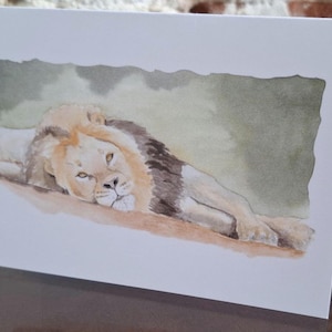 Leeuw wenskaart, geschilderde leeuw, leeuw minnaar cadeau, elke gelegenheid dierlijke kaart, leeuw babykaart, kinderen Lion Card, aquarel leeuw cadeau