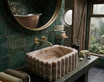 Luxus Onyx Marmor Waschbecken - Handgefertigtes Arbeitsbecken - Geriffeltes Waschbecken, Luxus Badezimmer, Naturstein Waschbecken