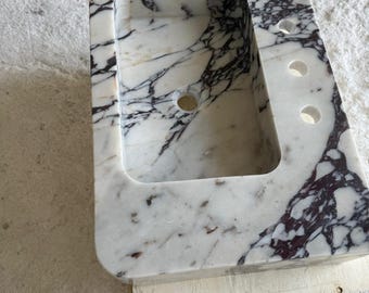 Rectangular Viola Marble Sink - Handmade Stone Vessel Sink - Modern Bathroom Vanity Basin - Natural Marble Wash Basin