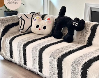 Chenille Striped Sofa Cover, Non-Slip Couch Throw, Pet Protector