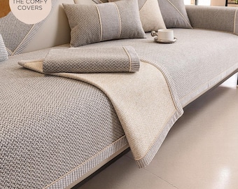 Cotton Couch Cover, Large Sofa Slipcover, Home Decor Throw Blanket