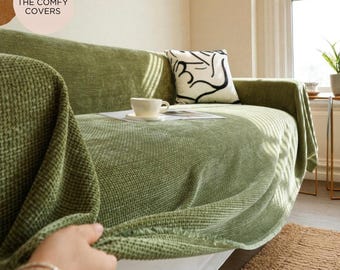 Chenille Couch Throw, Large Sofa Cover, Pet Friendly Decor
