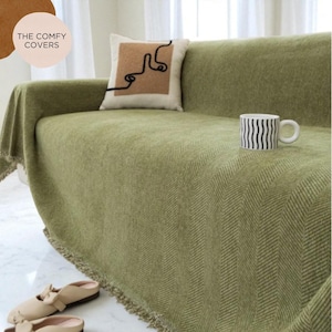 Zachte chenille-bankhoes, massieve bankhoes, bankhoes met visgraatpatroon, groot formaat deken, deken voor woondecoratie, bank plaid