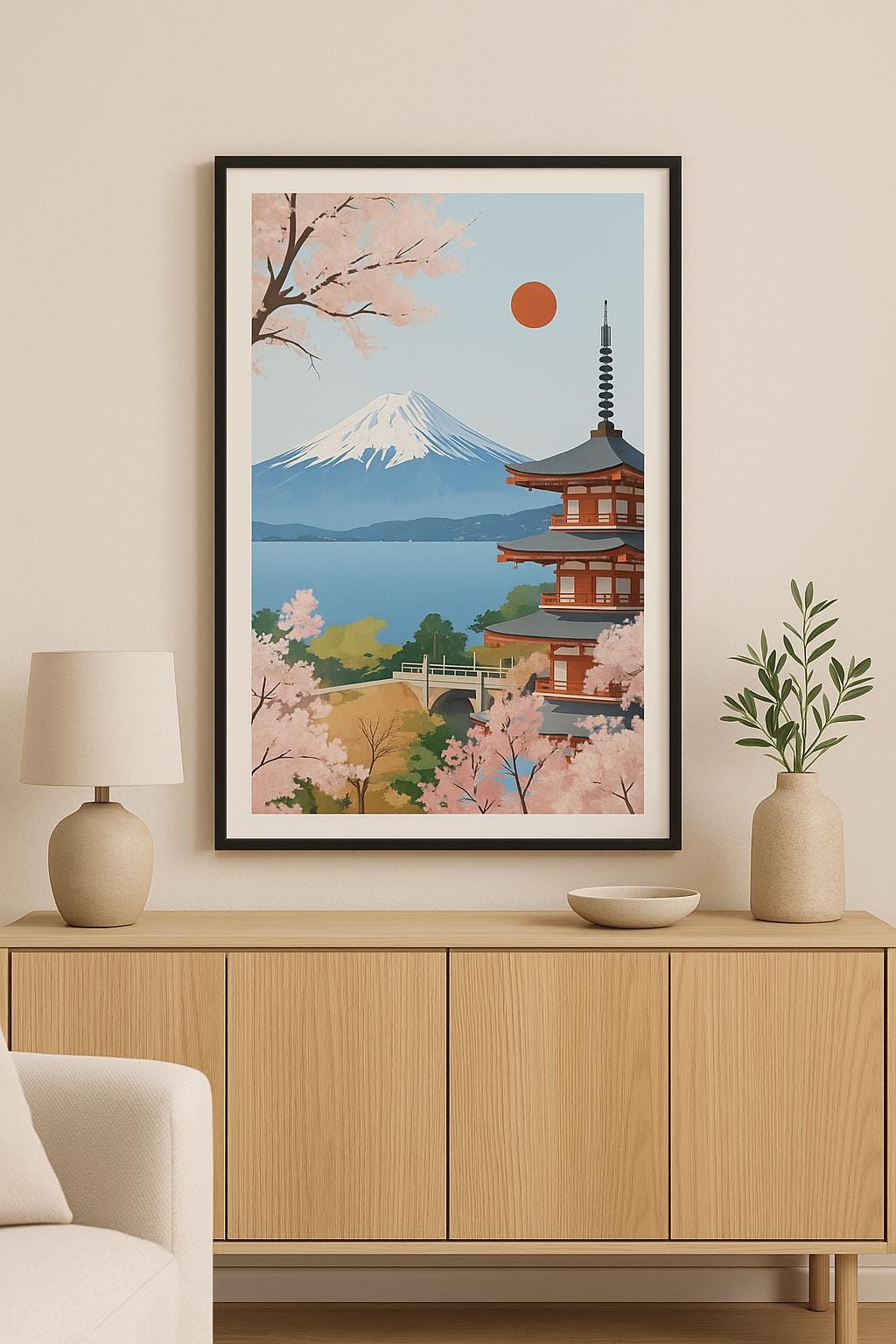 Mount Fuji Cherry Blossom Poster - Japanese Sakura Art Print - Scenic Anime Wall Decor - Zen Office, Calming Aesthetic Gift