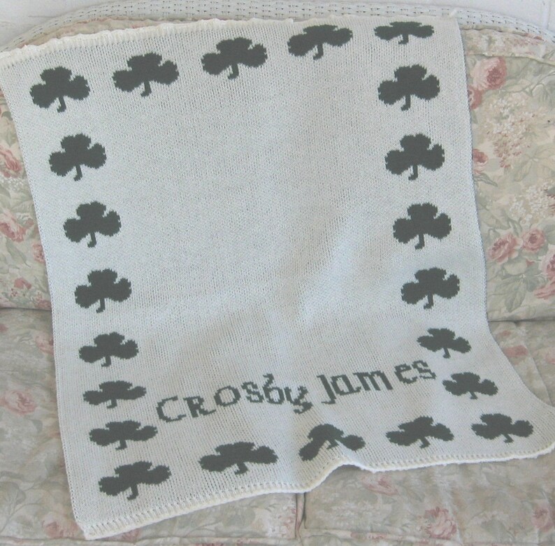 Personalized Irish Shamrock Knit Blanket FREE SHIPPING, green clover, personalized custom Irish Gaelic, Shamrock blanket, Irish blanket image 1