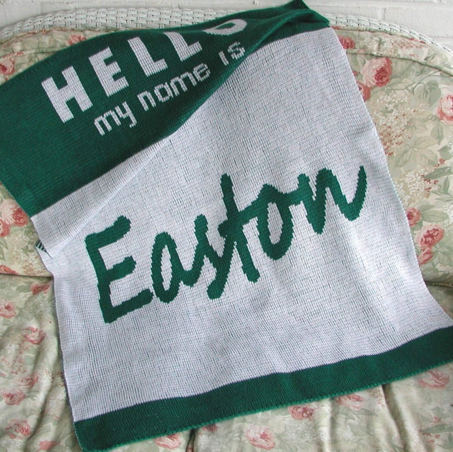 Personalized Knit Baby Blanket Hello Name Tag FREE Etsy
