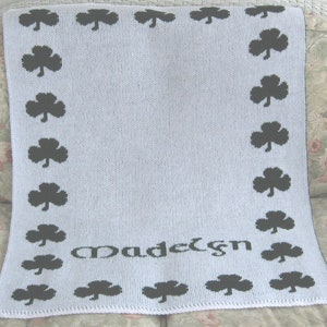 Personalized Irish Shamrock Knit Blanket FREE SHIPPING, green clover, personalized custom Irish Gaelic, Shamrock blanket, Irish blanket image 7