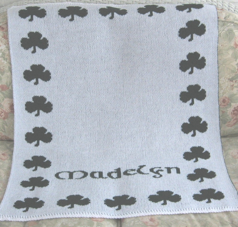 Personalized Irish Shamrock Knit Blanket FREE SHIPPING, green clover, personalized custom Irish Gaelic, Shamrock blanket, Irish blanket image 3