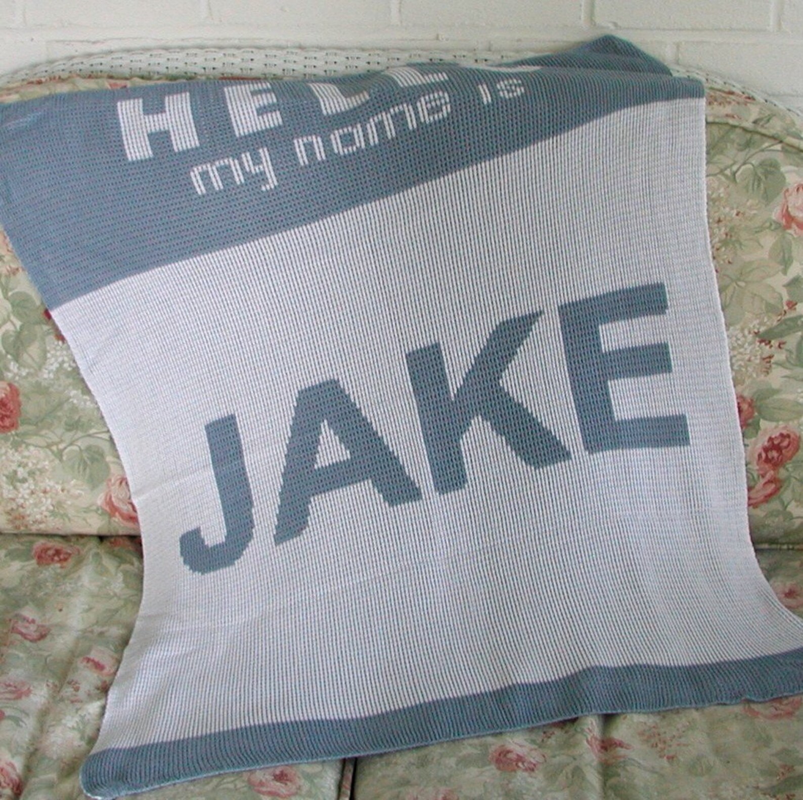 Personalized Knit Baby Blanket Hello Name Tag FREE Etsy