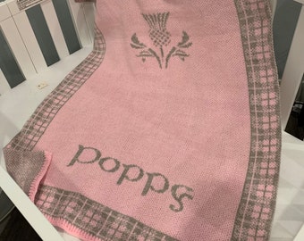 Personalized Scottish Plaid Thistle  Knit Blanket - FREE SHIPPING, Gaelic font blanket, baby blanket, toddler blanket, Scotland, Scot