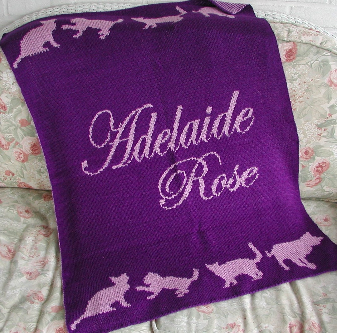 Personalized Knit Baby Blanket With Cats FREE SHIPPING Knit Etsy