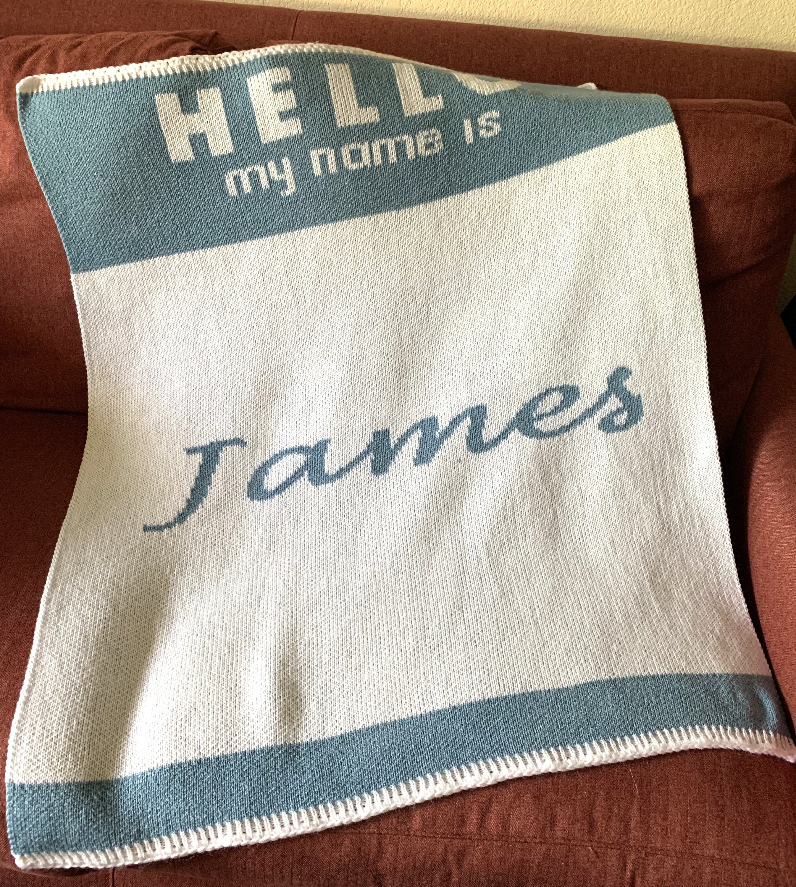Personalized Knit Baby Blanket Hello Name Tag FREE SHIPPING Baby Blanket Toddler Blanket Name Tag Blanket Custom Baby Knit Name Tag Etsy