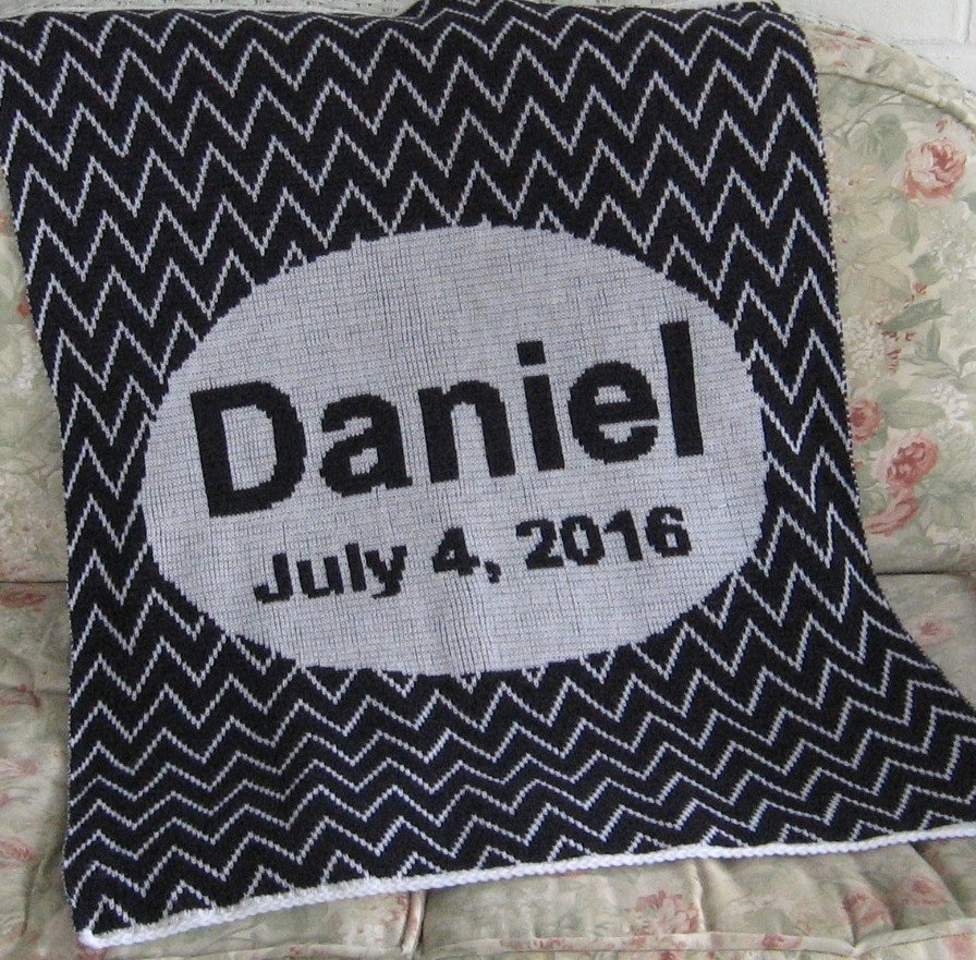 Personalized Knit Baby Blanket Chevron with Oval FREE Etsy