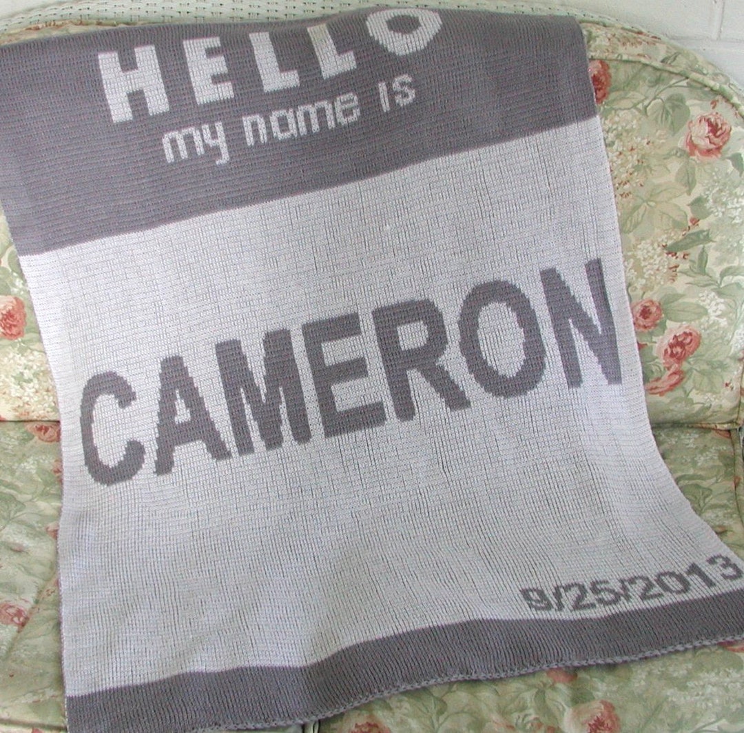 Personalized Knit Baby Blanket Hello Name Tag FREE Etsy