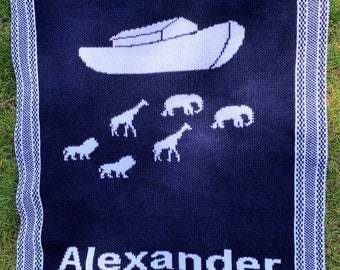Personalized Noah's Ark Blanket - FREE SHIPPING, name blanket, baby blanket, toddler blanket, Noah's Ark blanket, animal, religious blanket.