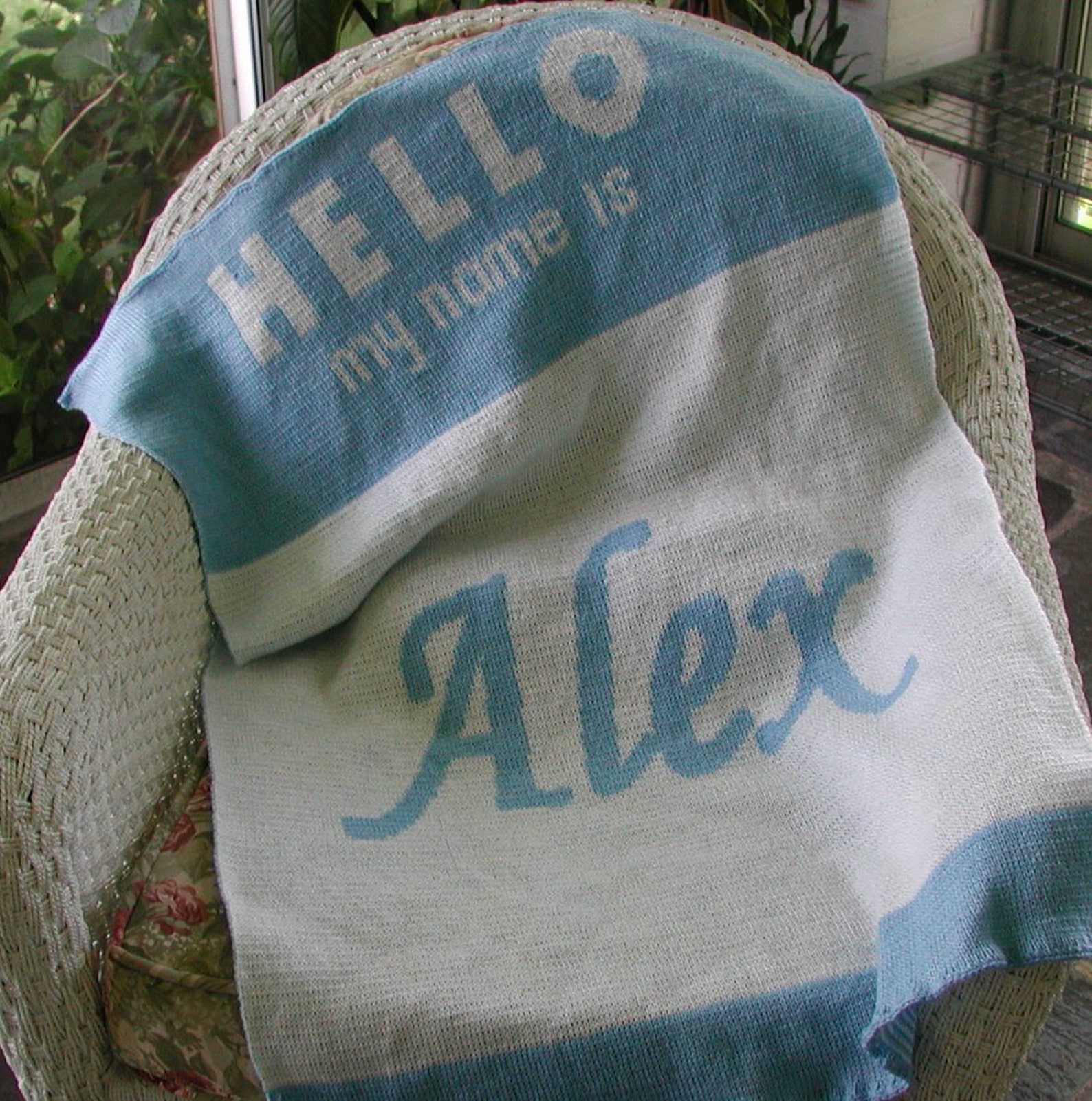 Personalized Knit Baby Blanket Hello Name Tag FREE Etsy