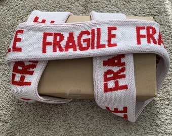 Fragile Tape Scarf - FREE SHIPPING Caution, Fragile, long soft scarf, soft long fragile scarf, caution scarf, fun soft novelty scarf.