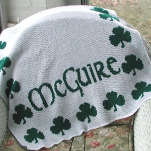 Personalized Irish Shamrock Knit Blanket FREE SHIPPING, green clover, personalized custom Irish Gaelic, Shamrock blanket, Irish blanket image 5