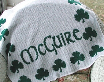 Personalized Irish Shamrock  Knit Blanket FREE SHIPPING, green clover, personalized custom Irish Gaelic, Shamrock blanket, Irish blanket