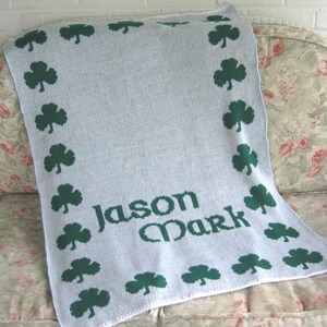 Personalized Irish Shamrock Knit Blanket FREE SHIPPING, green clover, personalized custom Irish Gaelic, Shamrock blanket, Irish blanket image 2