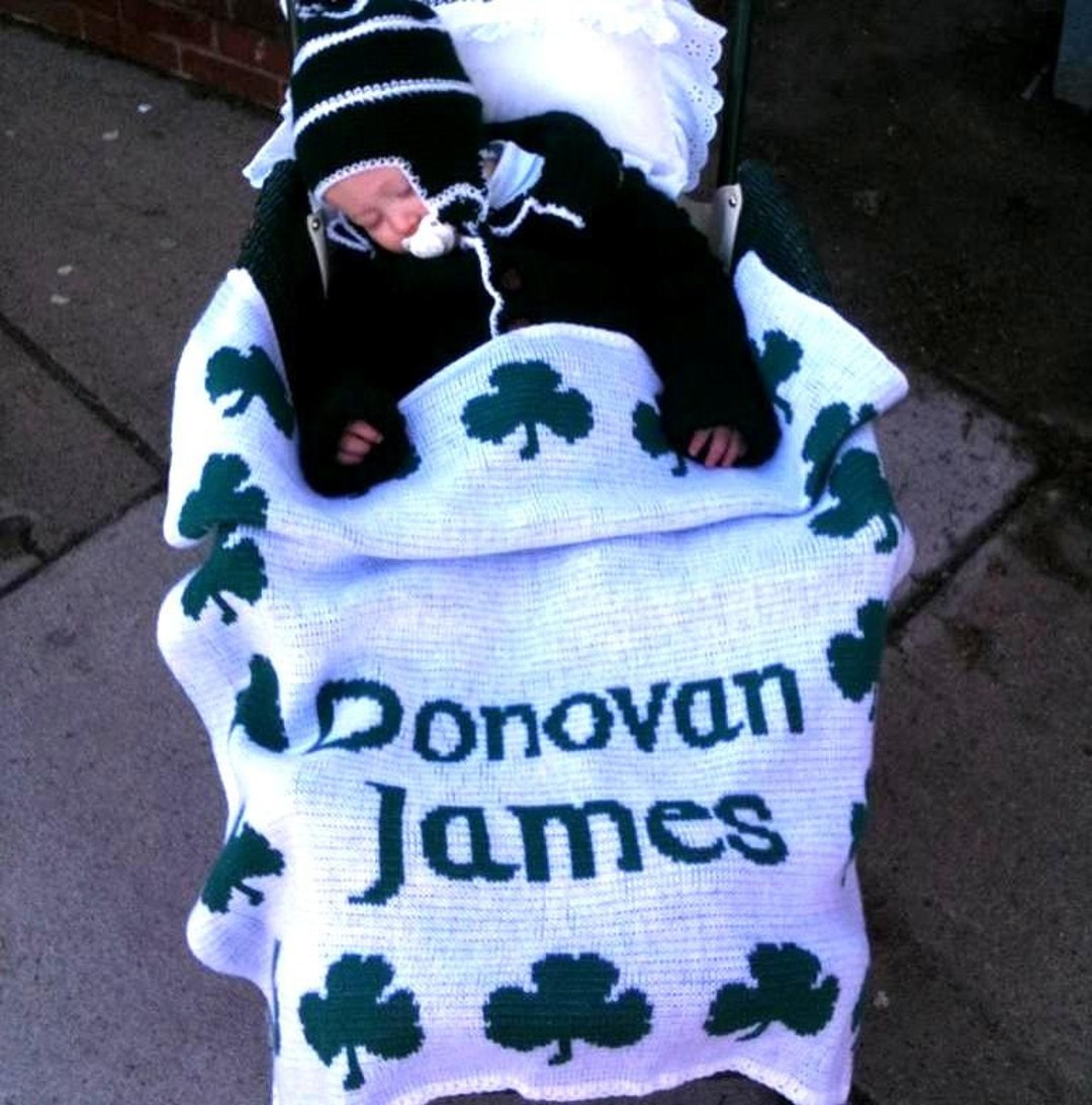 Personalized Irish Shamrock Knit Blanket FREE SHIPPING, Green Clover