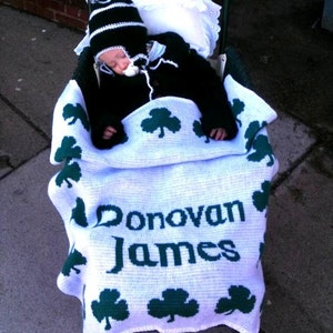 Personalized Irish Shamrock Knit Blanket FREE SHIPPING, green clover, personalized custom Irish Gaelic, Shamrock blanket, Irish blanket image 3