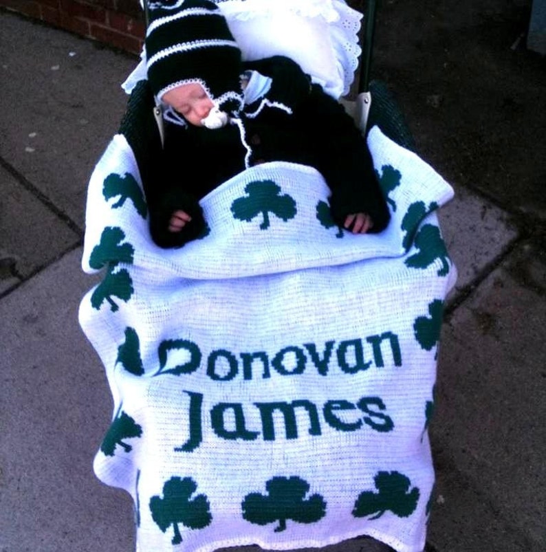 Personalized Irish Shamrock Knit Blanket FREE SHIPPING, green clover, personalized custom Irish Gaelic, Shamrock blanket, Irish blanket image 3