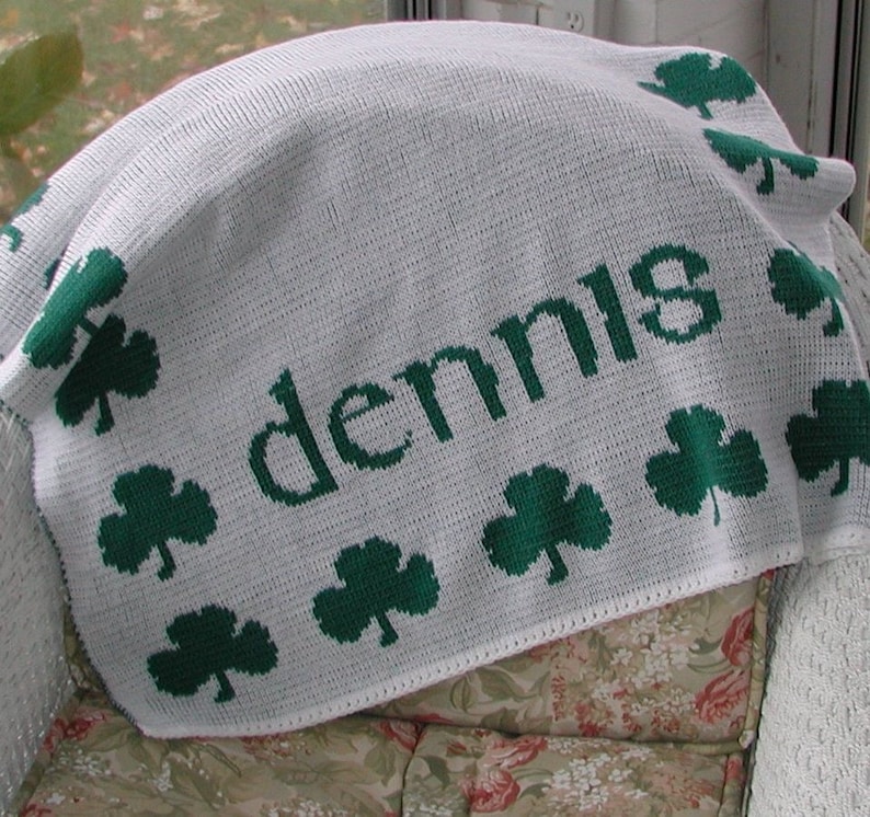 Personalized Irish Shamrock Knit Blanket FREE SHIPPING, green clover, personalized custom Irish Gaelic, Shamrock blanket, Irish blanket image 6