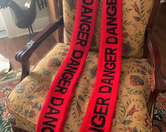 Danger Scarf - FREE SHIPPING, long scarf, police scarf, caution tape scarf, red black scarf, fun scarf, caution scarf, novelty scarf