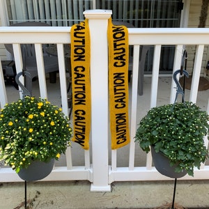 Knit Caution Tape Scarf: Yellow Acrylic Novelty Scarf, Two Lengths - 48" 93"