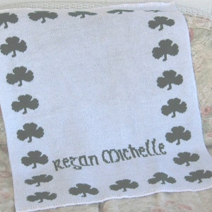 Personalized Irish Shamrock Knit Blanket FREE SHIPPING, green clover, personalized custom Irish Gaelic, Shamrock blanket, Irish blanket image 8