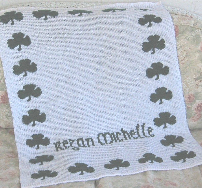 Personalized Irish Shamrock Knit Blanket FREE SHIPPING, green clover, personalized custom Irish Gaelic, Shamrock blanket, Irish blanket image 8