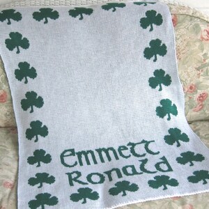 Personalized Irish Shamrock Knit Blanket FREE SHIPPING, green clover, personalized custom Irish Gaelic, Shamrock blanket, Irish blanket image 4