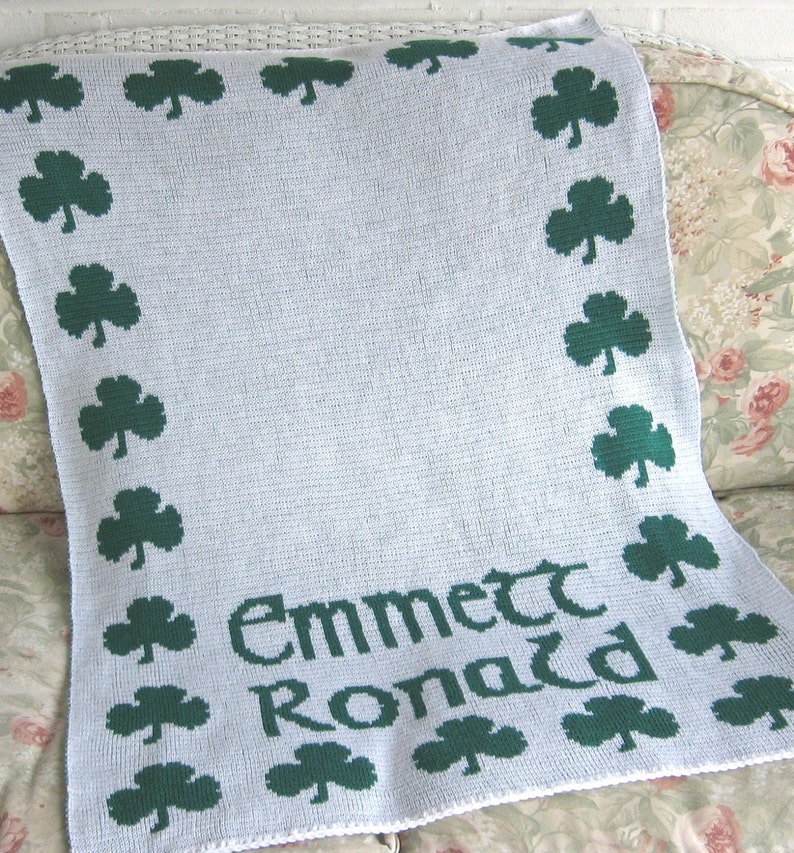 Personalized Irish Shamrock Knit Blanket FREE SHIPPING, green clover, personalized custom Irish Gaelic, Shamrock blanket, Irish blanket image 4