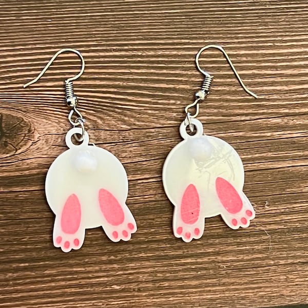 Bunny Butt Earrings for her, Easter bunny earrings cottontail, cute bunny earrings for girls,  dangle bunny earrings, Easter basket goodies