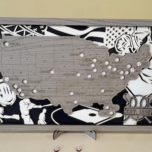 Gepersonaliseerd bord met bucketlist voor honkbalstadion. MLB-stadionkaart kunst aan de muur, kaart ballenpark, honkbalcadeau voor hem, aangepast decor honkbalfan