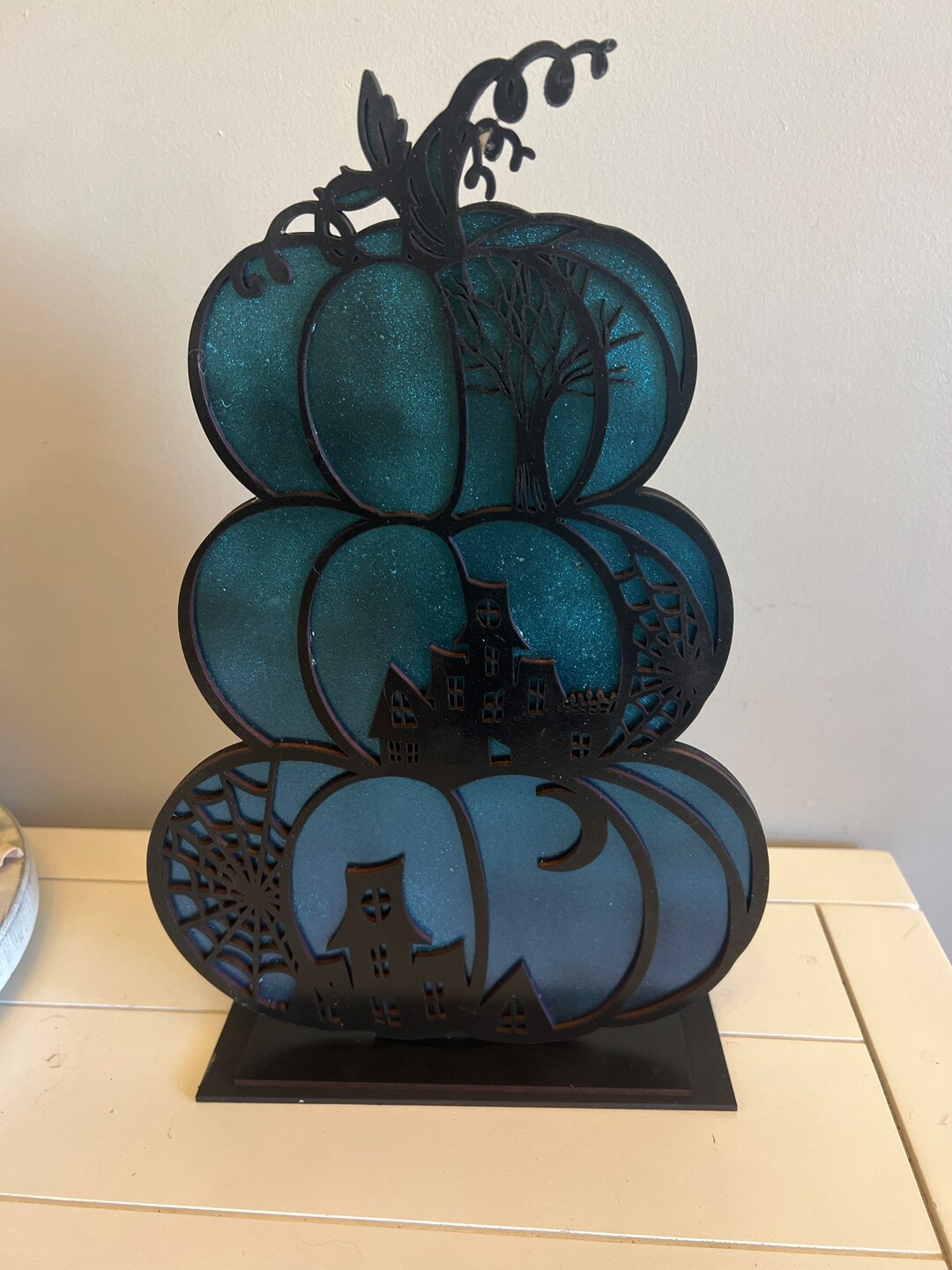 Blue Pumpkin Decor for Entryway Stacked Pumpkins Wood Etsy