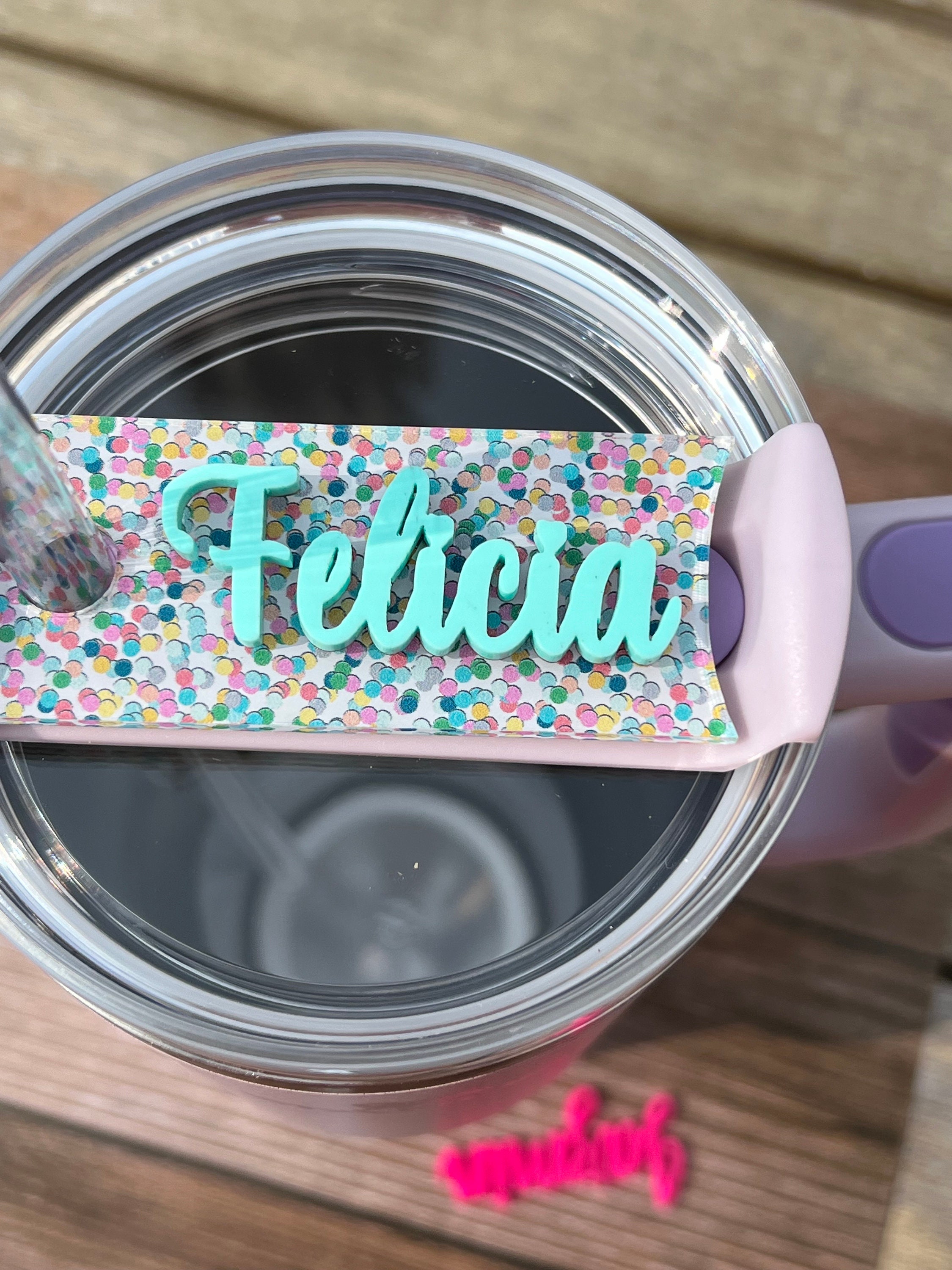 Home & Living :: Kitchen & Dining :: Drinkware :: Drink Accessories ::  Stanley Tumbler Name Plate, FREE SHIPPING, Confetti Glitter Tumbler Name  Tag, Personalized Straw Tag, 30oz 40oz Stanley Cup Tag