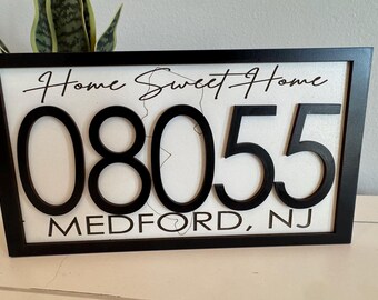 Zip Code sign, home sweet home sign, town name sign, zip code gift for couple, housewarming sign, zip code decor, realtor closing gift