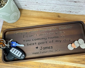Catch all tray dad, wood catchall tray, empty your pockets, engraved Fathers Day gifts, gift for dad from kids,
