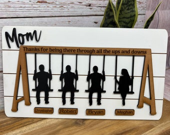 Swing sign for mom, birthday gift for mom from kids, Mothers day gift for grandma, sign with kids names for mom, family sign with names