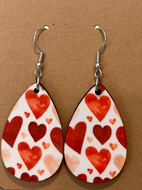 Double Heart Handmade Beaded Earrings, Valentines Day Earrings, Red Heart  Earrings (16)