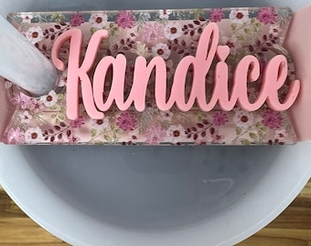 Stanley cup name plate, 40 oz tumbler tag, flower name plate, Stanley cup accessories, flower tumbler  30 oz Stanley cup, 14 oz name plate
